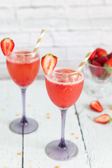 Luxury wine cocktail with strawberry sorbet