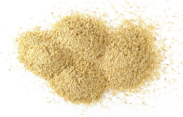 Wheat germ pile isolated on white background, top view