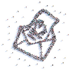 A lot of people form wedding invitation, love, icon . 3d rendering.