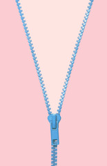 Blue zipper on pink background