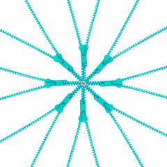 blue zipper arrange in 8 points star on white background