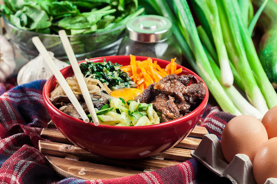 Bibimbap - rice with beef and vegetables