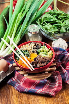 Bibimbap - rice with beef and vegetables