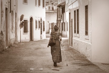 invalid african woman, ethnic female walking
