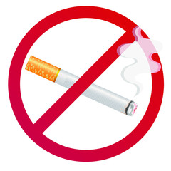 No smoking  sign. Forbidden sign icon isolated on white background vector illustration. Realistic cigarette and smoke, red prohobition circle isolated on white background. Gradient version design. 