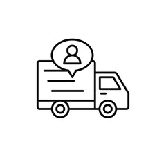 delivery truck with people icon. shipment driver or courier information illustration. simple outline vector symbol design.