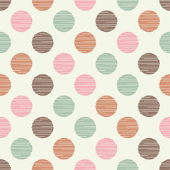Polka dot seamless pattern. Geometric background. Brushwork. Hand hatching. Scribble texture. Тextile rapport.