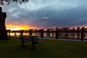Fototapeta na wymiar A sunrise over the River Murray at Mannum South Australia on the 6th August 2018