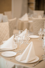 Elegant serving of a festive dinner in the restaurant table