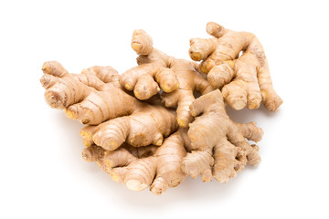 Ginger bio and lemon on white background.