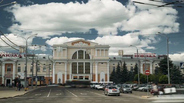Gomel, Belarus. Old Railway Station Building In Sunny Summer Day