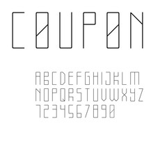 Minimalistic style sans serif font in uppercase. Letters and digits