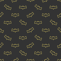 Seamless pattern with thin line bats. Tileable illustration for wrap, cloth, background.