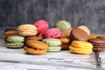 Sweet and colourful french macaroons or macaron on white background, Dessert.