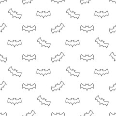 Seamless pattern with thin line bats. Tileable illustration for wrap, cloth, background.