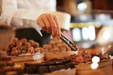 Chocolate Candies In Confectionery Store Closeup