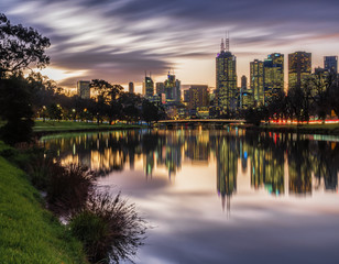 Melbourne skyline reflected in the Yarra River