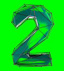 Number 2 two in low poly style green color isolated. 3d