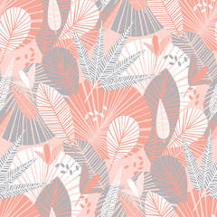 Fototapeta na wymiar Pastel color decoorative tropical seamless pattern with palm leaves