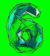 Number 6 six in low poly style green color isolated. 3d