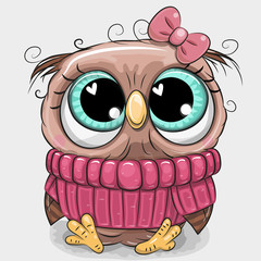 Fototapeta premium Cute owl in pink sweater