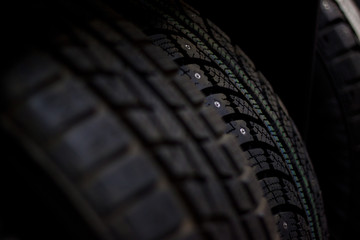 Car tires on showcase