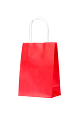 Ecological recycling red shopping bag isolated on white background