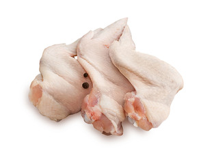 Raw chicken wings isolated on white background. Three chicken wings