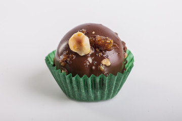 Chocolate candy on white background
