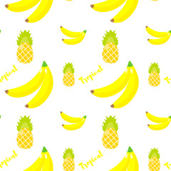 Seamless pattern. Tropical ornament yellow bananas and pineapples