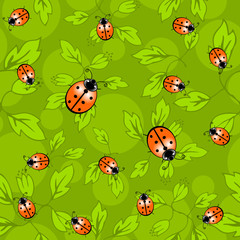 Ladybug pattern - colorful pattern of ladybug and leaves. Eps10 vector illustration