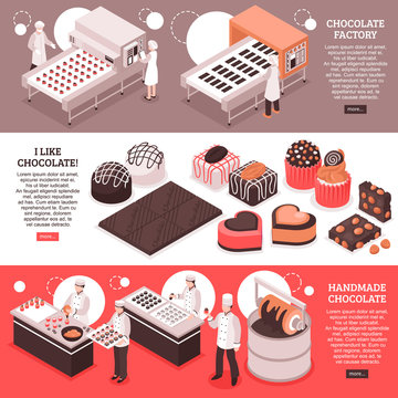 Chocolate Manufacture Isometric Banners