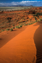 Namibia desrt dunes and Tok Tokkie landscape with dune line getting into picture