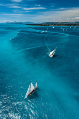 French Riviera - old sail race above aerial view in Cap d'Antibes