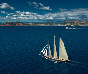 French Riviera - old sail race aerial view with Esterel