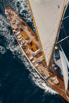 French Riviera - old sail race vertical above aerial view sunset