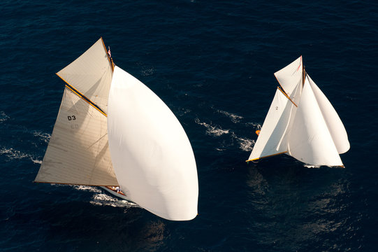 French Riviera - Old Sail Race  Aerial View With All Sails