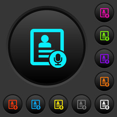 Contact voice calling dark push buttons with color icons