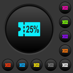 25 percent discount coupon dark push buttons with color icons