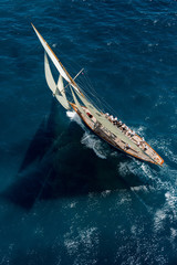 French Riviera - old sail in race aerial view