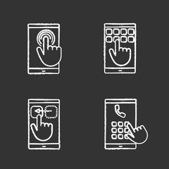 Smartphone touchscreen chalk icons set