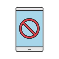 Smartphone with forbidden sign color icon