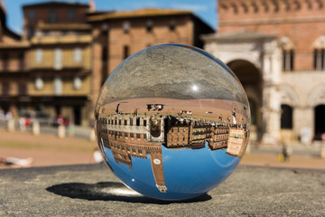 Italy - A view in cristal sphere of Tuscany Sienna city place