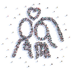 A lot of people form newlyweds, wedding, icon . 3d rendering.