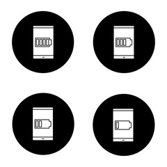 Smartphone battery charging glyph icons set