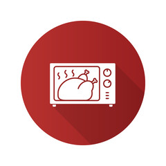 Whole chicken grilling in microwave oven flat design long shadow