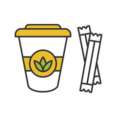 Tea to go with sugar sachets color icon