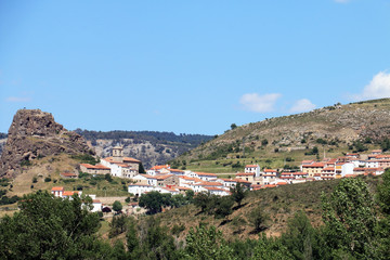 Fototapeta na wymiar Panoramic view of Huélamo, a beautiful town in the province of Cuenca, in Castilla la Mancha, Spain