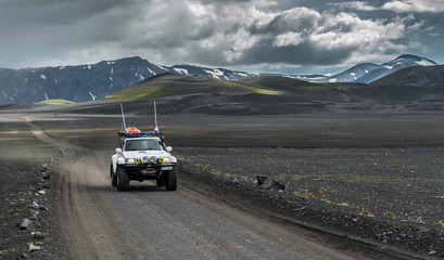 Iceland - Landmannalaugar rescue car on dirt road