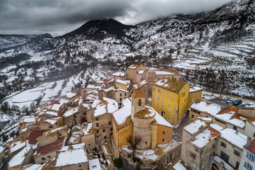 French Riviera - Winter aerial view of Coursegoules mountain village